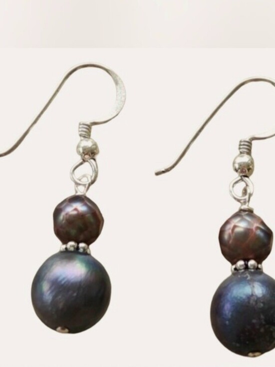 Jewelry - RELISTED Vintage 925 Sterling Silver Faceted Bronze Black Pearl Drop Earrings